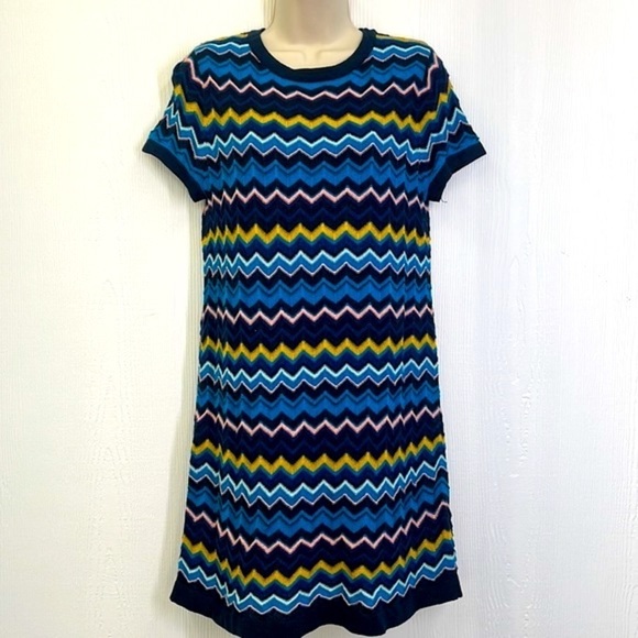 Missoni For Target - Navy Blue Chevron Knit Lined Sweater Mini Dress Size Medium - Picture 2 of 11